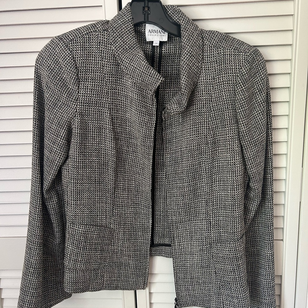 Armani Collezioni Black and White Blazer with Mandarin Collar